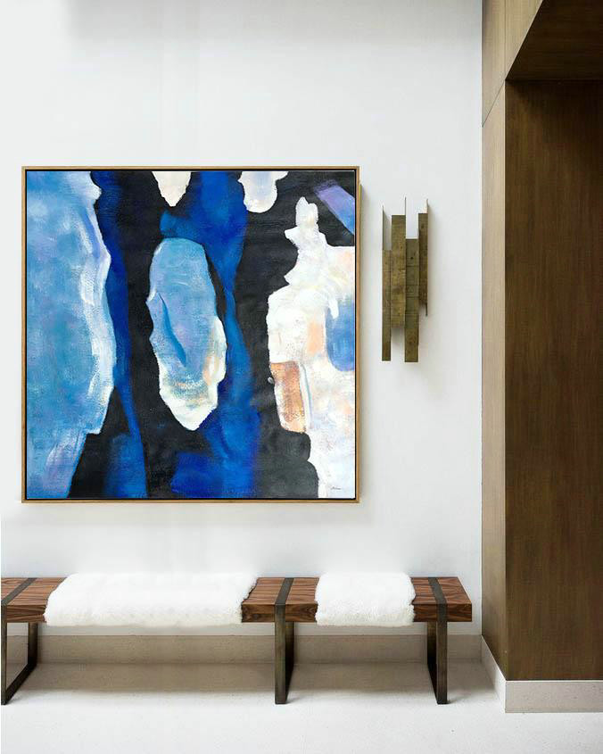 Original Artwork Extra Large Abstract Painting,Oversized Blue Contemporary Painting On Canvas,Personalized Canvas Art,Blue,Black,White,Sky Blue.etc